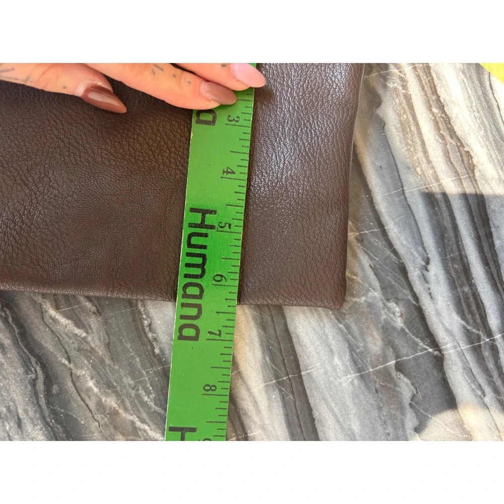 GH Bass & Co Brown‎ Faux Leather Zippered Pouch Organizer Bag Brass Hardware